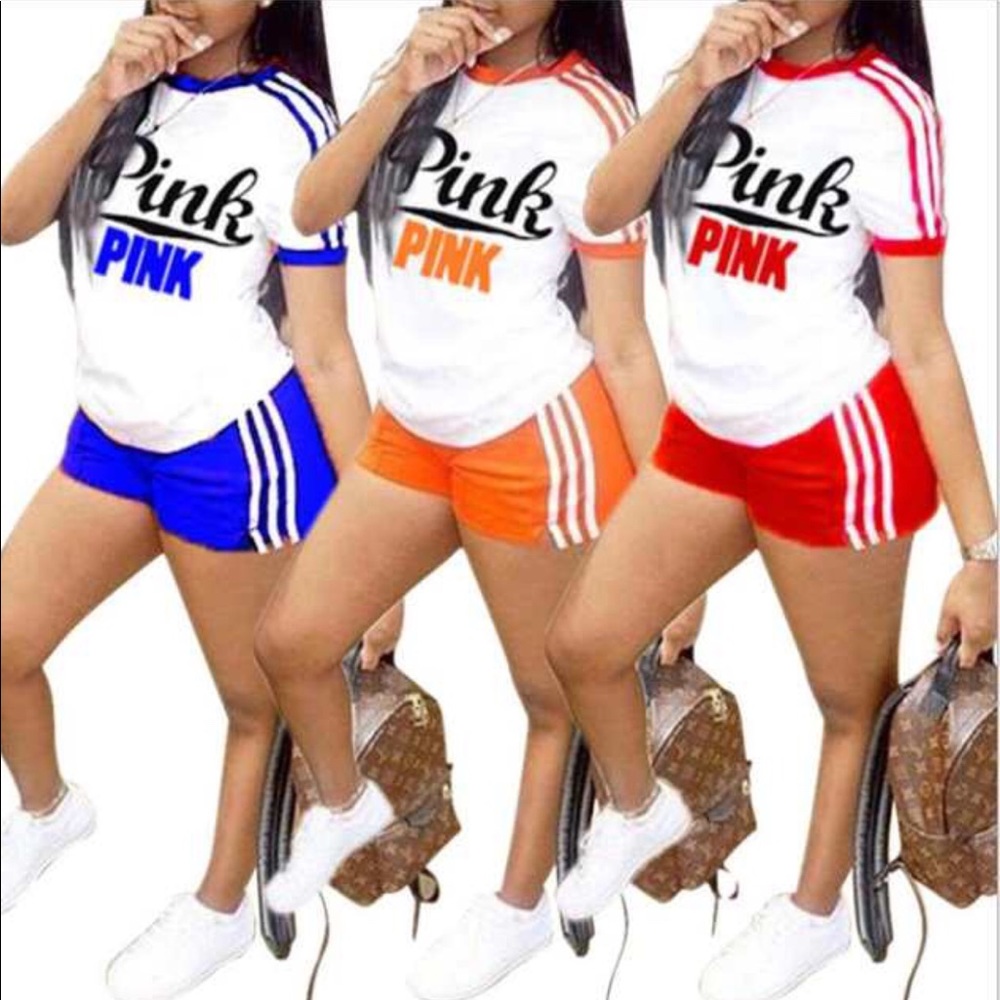 2018 Pink letter print 2 piece set tracksuit women